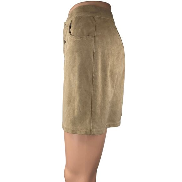 Express Jeans Women's Tan Khaki Suede Button Down A Line Mini Skirt Size 0 - Picture 2 of 5